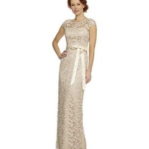 NWT Adrianna Papell Cap Sleeve Lace Illusion Dress Formal Wedding Size 14